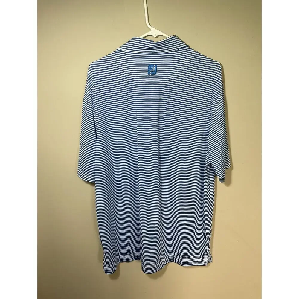 FootJoy FJ Golf Polo Shirt Blue White Stripe Stretch The Plantation Men's Size L - Picture 5 of 10